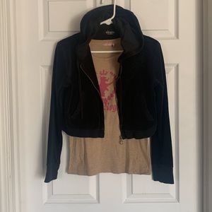 $20/2 Crop Top Black Terry Hoodie Zip Up NWT Loungewear